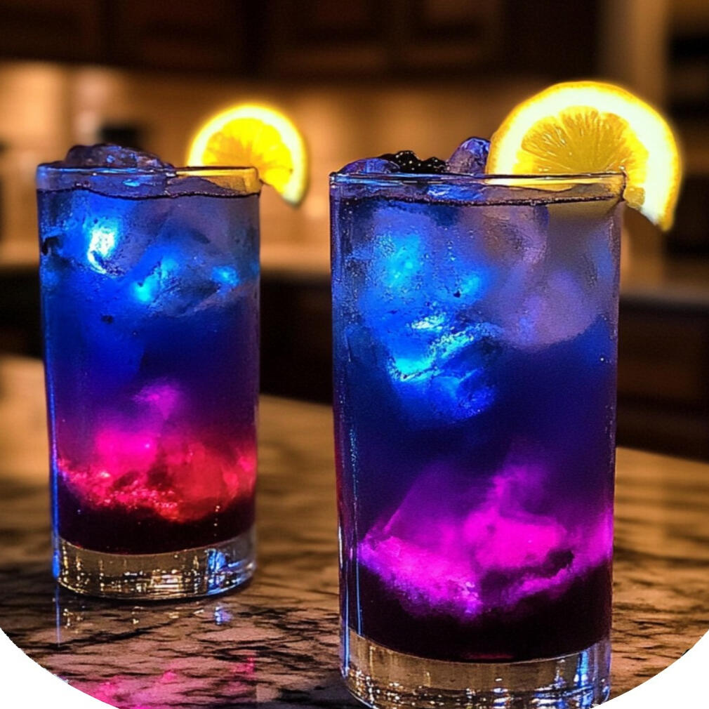 ❸⤴ Gin infused with lavender and edible petals, served with a hint of lemon and soft violet light.