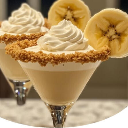 ❾⤴ Coconut liqueur, light cream, and a splash of golden banana liqueur.